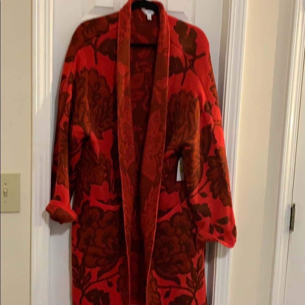 NWT Flowered Red Long Cardigan!